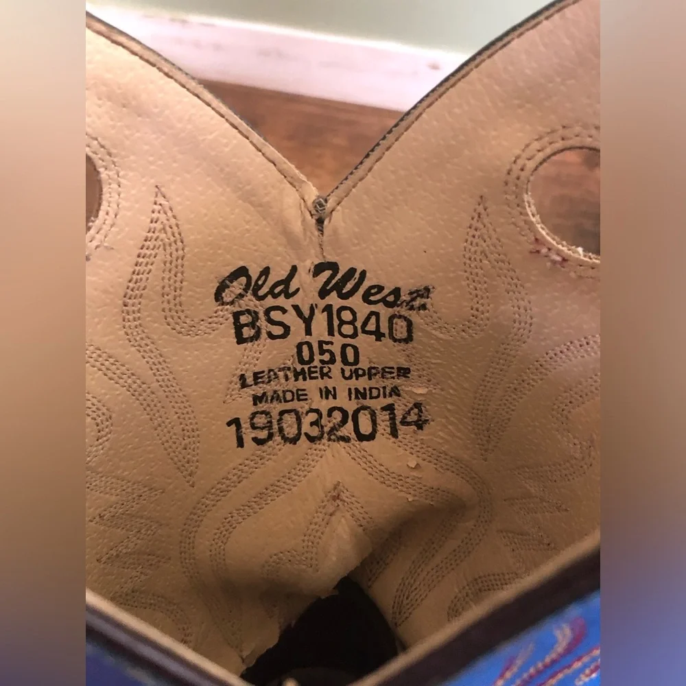 Old West Cowboy Boots Boys Square Toe 5 Youth Blue Thunder Oil BSY1840
